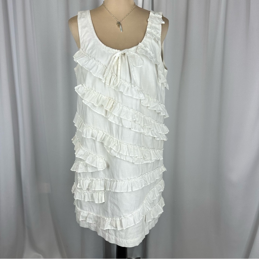 J. Crew Ruffle Dress Size 8 Ivory Lined Cottagecore Boho Coquette Romantic READ
